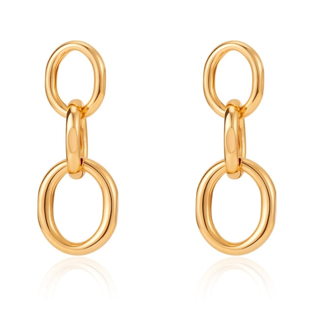 Golden Big hoop Earrings Korean Geometry Metal Gold Earrings For women Female Retro Drop Earrings 2021 Trend Fashion Jewelry