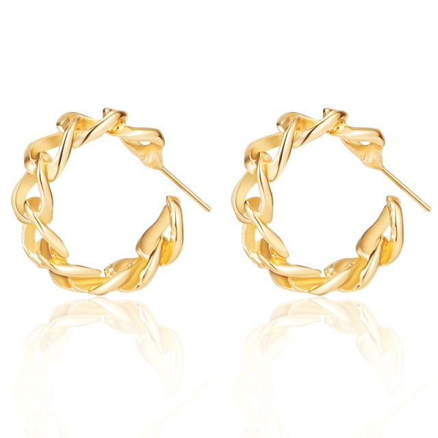 Golden Big hoop Earrings Korean Geometry Metal Gold Earrings For women Female Retro Drop Earrings 2021 Trend Fashion Jewelry