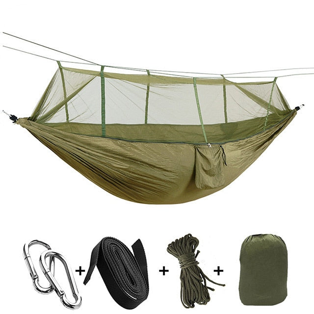 2021 Camping Hammock Go Swing With Mosquito Net Double Person Hammock Ultralight Outdoor Hunting Tourist Portable Hammock Tent