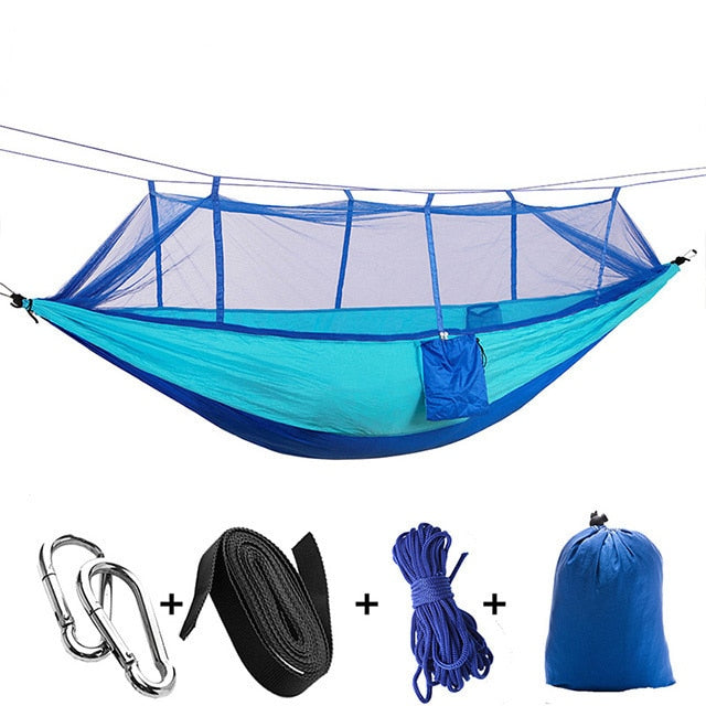 2021 Camping Hammock Go Swing With Mosquito Net Double Person Hammock Ultralight Outdoor Hunting Tourist Portable Hammock Tent