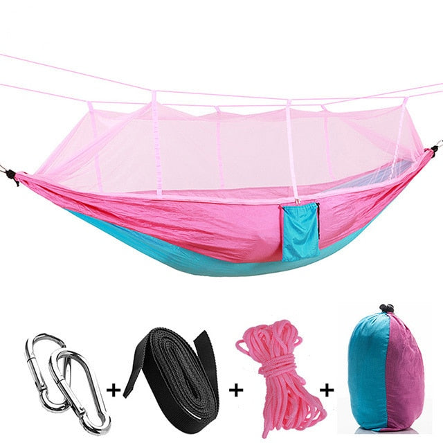 2021 Camping Hammock Go Swing With Mosquito Net Double Person Hammock Ultralight Outdoor Hunting Tourist Portable Hammock Tent