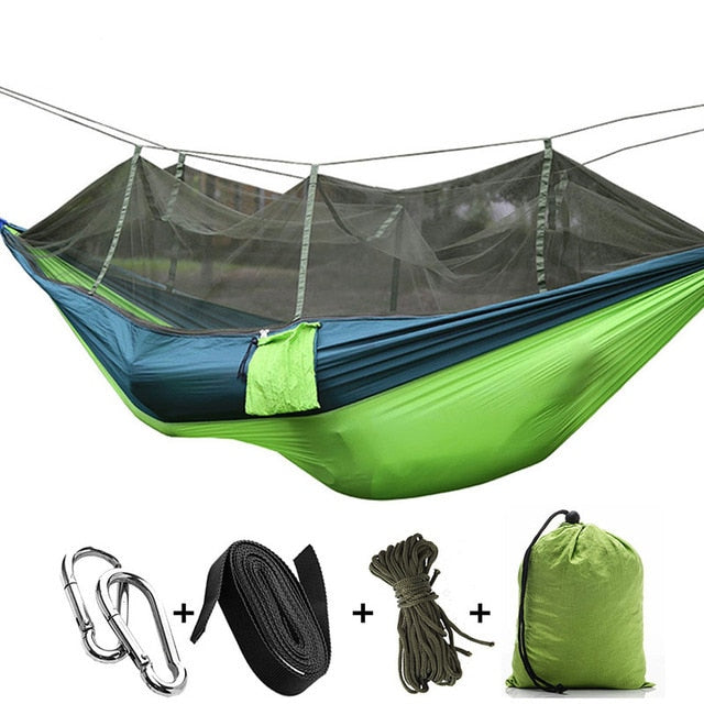 2021 Camping Hammock Go Swing With Mosquito Net Double Person Hammock Ultralight Outdoor Hunting Tourist Portable Hammock Tent