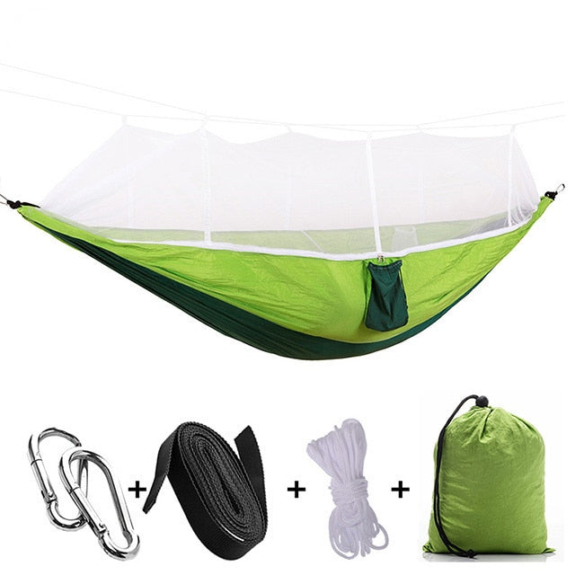 2021 Camping Hammock Go Swing With Mosquito Net Double Person Hammock Ultralight Outdoor Hunting Tourist Portable Hammock Tent