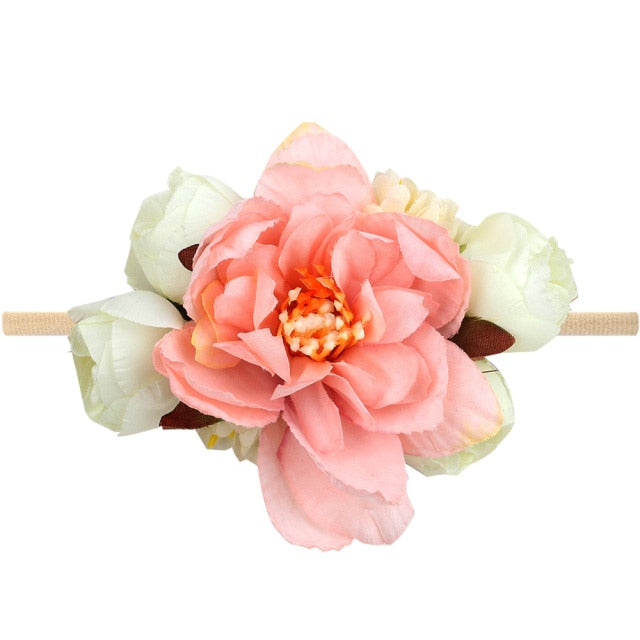 3 Styles Newborn Pearl Lace Artificial Flower Headbands for Baby Girls Handmade Nylon Elastic Hairbands Headband Baby Toddler