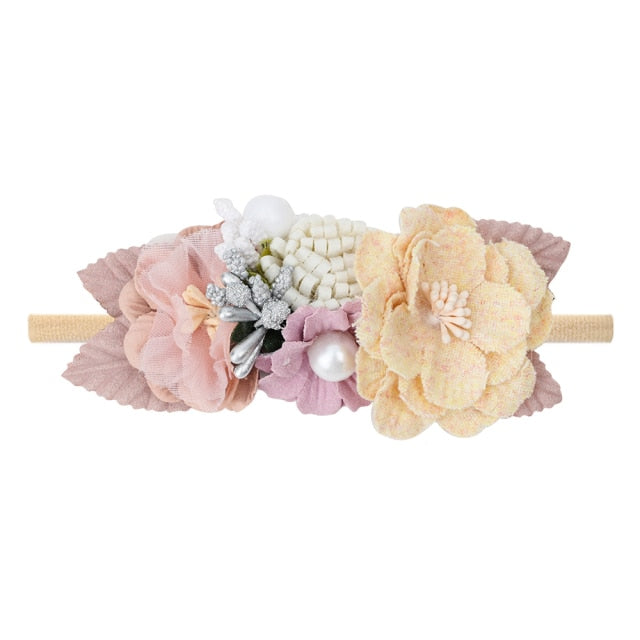 3 Styles Newborn Pearl Lace Artificial Flower Headbands for Baby Girls Handmade Nylon Elastic Hairbands Headband Baby Toddler