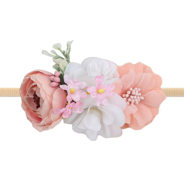 3 Styles Newborn Pearl Lace Artificial Flower Headbands for Baby Girls Handmade Nylon Elastic Hairbands Headband Baby Toddler