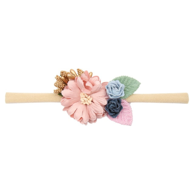 3 Styles Newborn Pearl Lace Artificial Flower Headbands for Baby Girls Handmade Nylon Elastic Hairbands Headband Baby Toddler