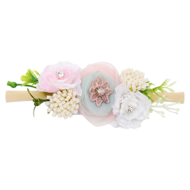 3 Styles Newborn Pearl Lace Artificial Flower Headbands for Baby Girls Handmade Nylon Elastic Hairbands Headband Baby Toddler