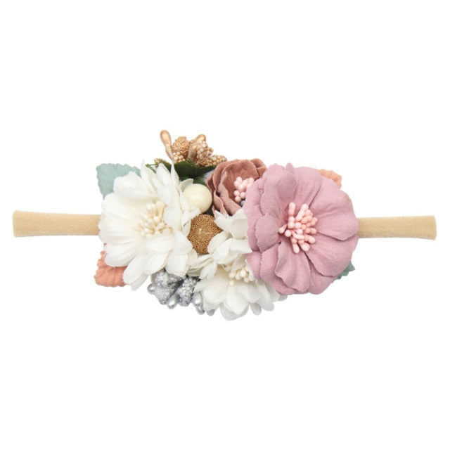 3 Styles Newborn Pearl Lace Artificial Flower Headbands for Baby Girls Handmade Nylon Elastic Hairbands Headband Baby Toddler