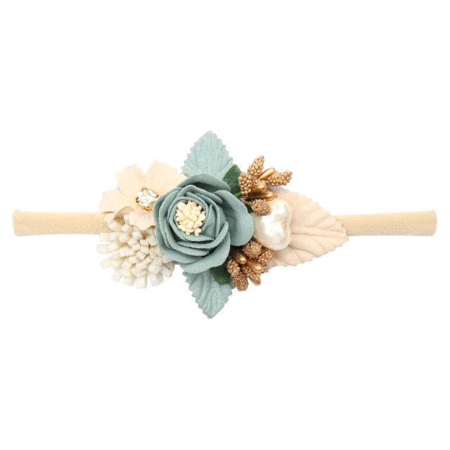 3 Styles Newborn Pearl Lace Artificial Flower Headbands for Baby Girls Handmade Nylon Elastic Hairbands Headband Baby Toddler