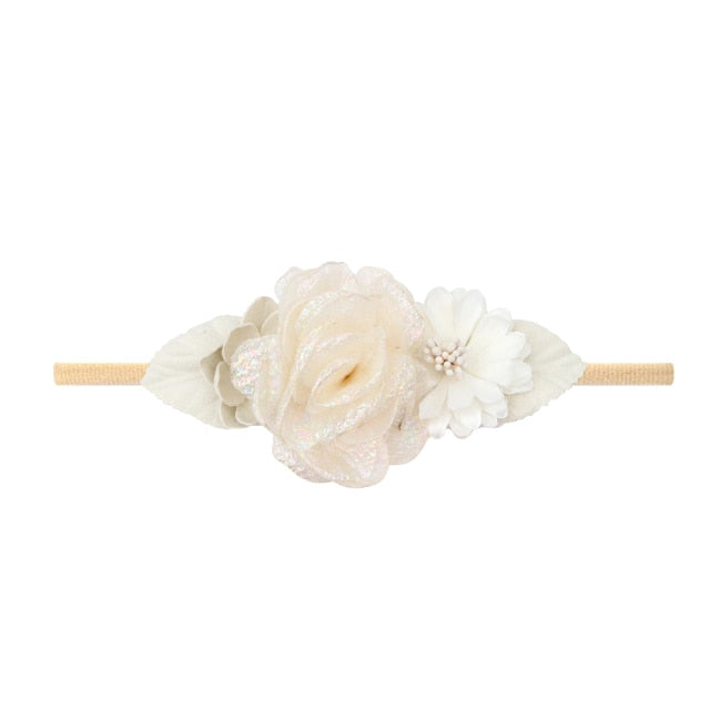 3 Styles Newborn Pearl Lace Artificial Flower Headbands for Baby Girls Handmade Nylon Elastic Hairbands Headband Baby Toddler