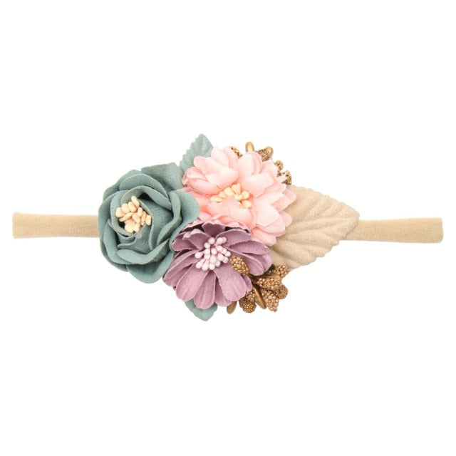 3 Styles Newborn Pearl Lace Artificial Flower Headbands for Baby Girls Handmade Nylon Elastic Hairbands Headband Baby Toddler