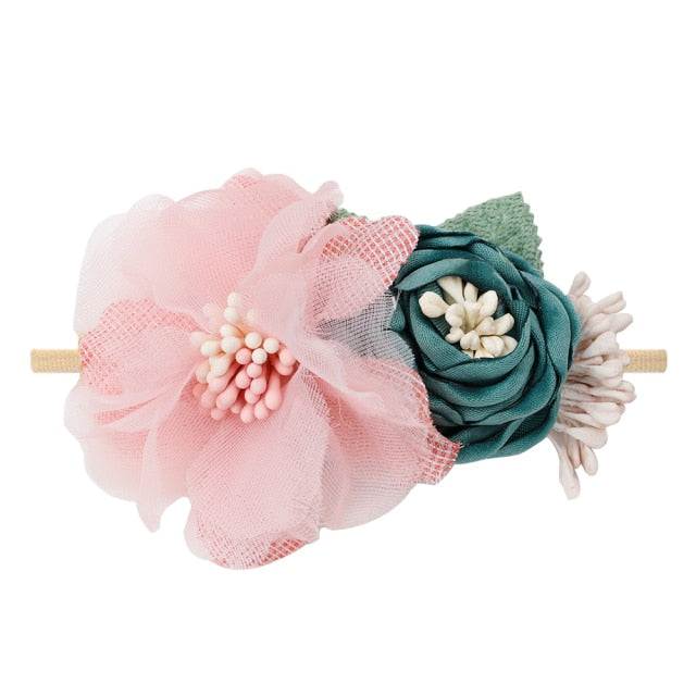 3 Styles Newborn Pearl Lace Artificial Flower Headbands for Baby Girls Handmade Nylon Elastic Hairbands Headband Baby Toddler