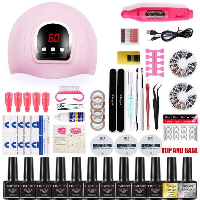 Nail Set 120W UV LED Lamp Dryer With 18/12 PCS Nail Gel Polish Kit Soak Off Manicure Set electric Nail drill For Nail Tools Set