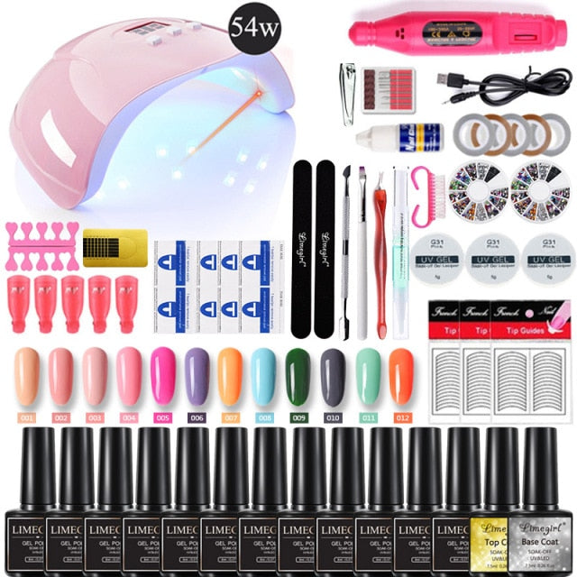 Nail Set 120W UV LED Lamp Dryer With 18/12 PCS Nail Gel Polish Kit Soak Off Manicure Set electric Nail drill For Nail Tools Set