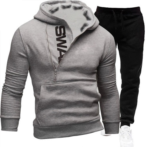 2021 Tracksuit Men 2 Pieces Set Sweatshirt + Sweatpants Sportswear Zipper Hoodies Casual Mens Clothing Ropa Hombre Size S-3XL