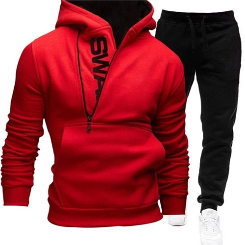 2021 Tracksuit Men 2 Pieces Set Sweatshirt + Sweatpants Sportswear Zipper Hoodies Casual Mens Clothing Ropa Hombre Size S-3XL