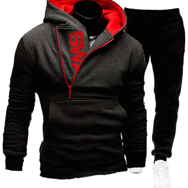 2021 Tracksuit Men 2 Pieces Set Sweatshirt + Sweatpants Sportswear Zipper Hoodies Casual Mens Clothing Ropa Hombre Size S-3XL