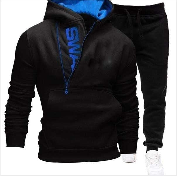 2021 Tracksuit Men 2 Pieces Set Sweatshirt + Sweatpants Sportswear Zipper Hoodies Casual Mens Clothing Ropa Hombre Size S-3XL