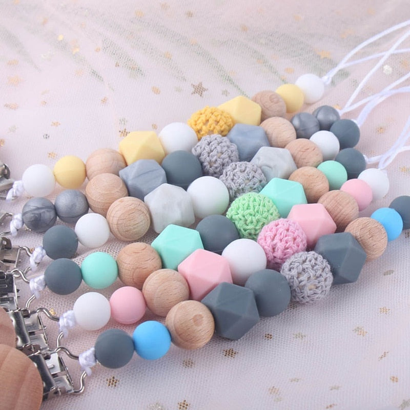 Baby Pacifier Clips Silicone Teething Beads Holder for Pacifier Soothie Clips Chian Silicone Teethers Toy Pendent for Pacifier