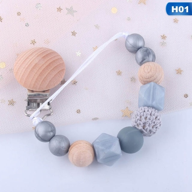 Baby Pacifier Clips Silicone Teething Beads Holder for Pacifier Soothie Clips Chian Silicone Teethers Toy Pendent for Pacifier