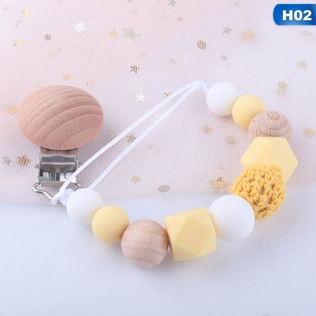 Baby Pacifier Clips Silicone Teething Beads Holder for Pacifier Soothie Clips Chian Silicone Teethers Toy Pendent for Pacifier