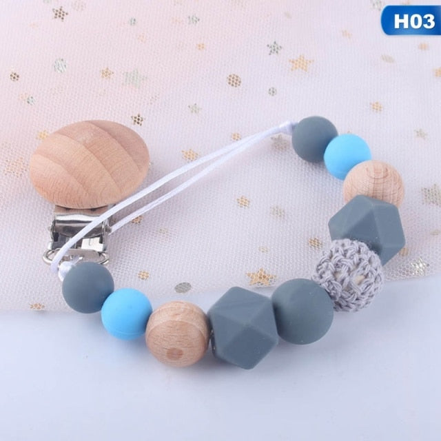 Baby Pacifier Clips Silicone Teething Beads Holder for Pacifier Soothie Clips Chian Silicone Teethers Toy Pendent for Pacifier