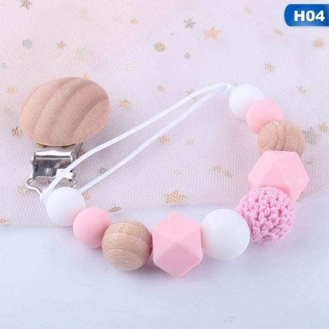 Baby Pacifier Clips Silicone Teething Beads Holder for Pacifier Soothie Clips Chian Silicone Teethers Toy Pendent for Pacifier