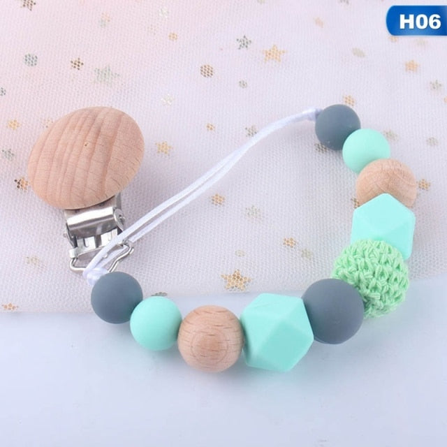 Baby Pacifier Clips Silicone Teething Beads Holder for Pacifier Soothie Clips Chian Silicone Teethers Toy Pendent for Pacifier