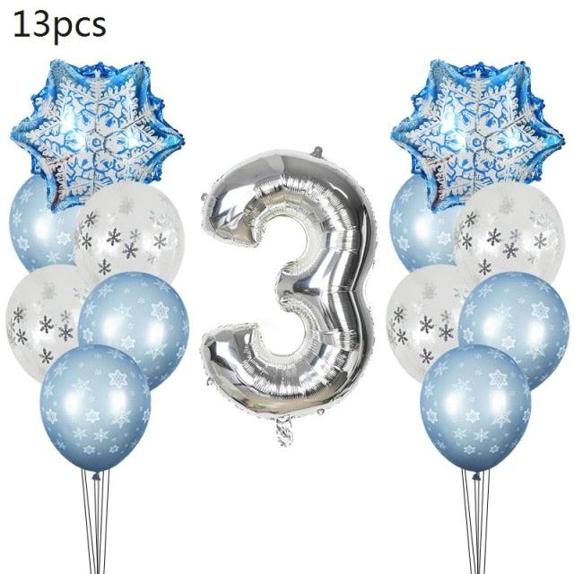 Snowflake Decorative Party Supplies Snow Confetti Latex Balloon Number Foil Balloon for Kids Birthday Summer Winter Decorations