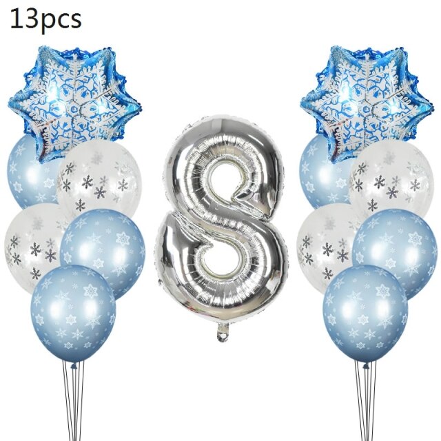 Snowflake Decorative Party Supplies Snow Confetti Latex Balloon Number Foil Balloon for Kids Birthday Summer Winter Decorations