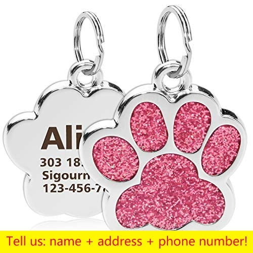 Personalized Dog Cat Tags Engraved Cat Dog Puppy Pet ID Name Collar Tag Pendant Pet Accessories Paw Glitter Pendant