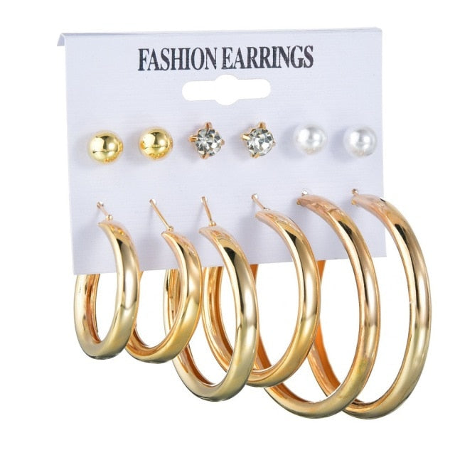 6 Pairs/set 2020 New Fashion Round Circle Hoop Earrings Set For Women Girl Punk Style Brincos Round Earrings Party Jewelry Gift