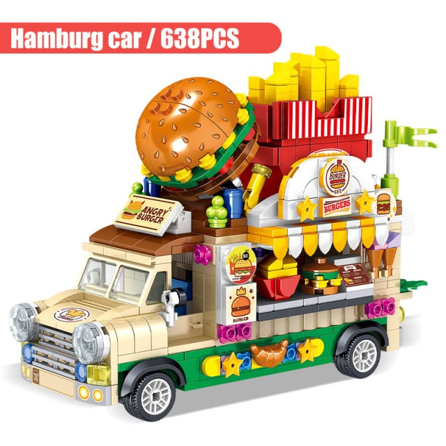 City Mini Girls Ice Cream Sets Model Building Blocks Friends Racing Vehicle Hot Dog Camping Car Bricks Toys For Children