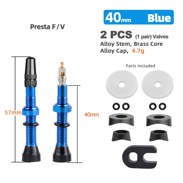 Deemount 2PCS 40/60MM Brass or Alloy Stem Bicycle F/V Presta Tubeless Tire Valve Road Bike MTB Nipple W/Tool Alloy Valve Cap