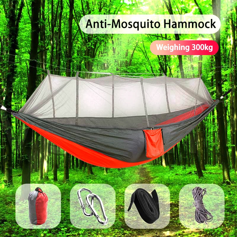 2021 Camping Hammock Go Swing With Mosquito Net Double Person Hammock Ultralight Outdoor Hunting Tourist Portable Hammock Tent