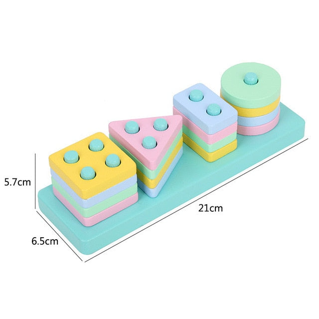 ASWJ Kids Montessori Wooden Toys Rainbow Block Kid Learning Toy Baby Music Rattles Graphic Colorful Wooden Block Educational Toy