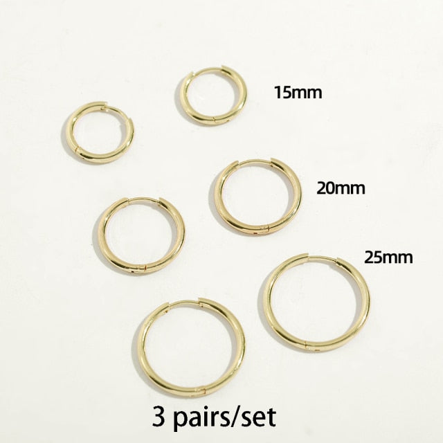 Gold Silver Color Stainless Steel Hoop Earrings for Women Small Simple Round Circle Huggies Ear Rings Steampunk Accessories