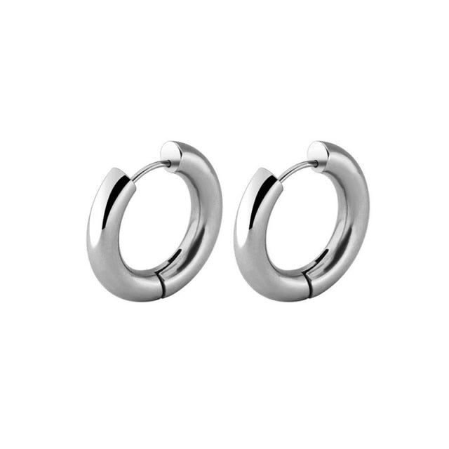 Gold Silver Color Stainless Steel Hoop Earrings for Women Small Simple Round Circle Huggies Ear Rings Steampunk Accessories