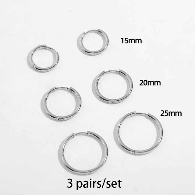 Gold Silver Color Stainless Steel Hoop Earrings for Women Small Simple Round Circle Huggies Ear Rings Steampunk Accessories