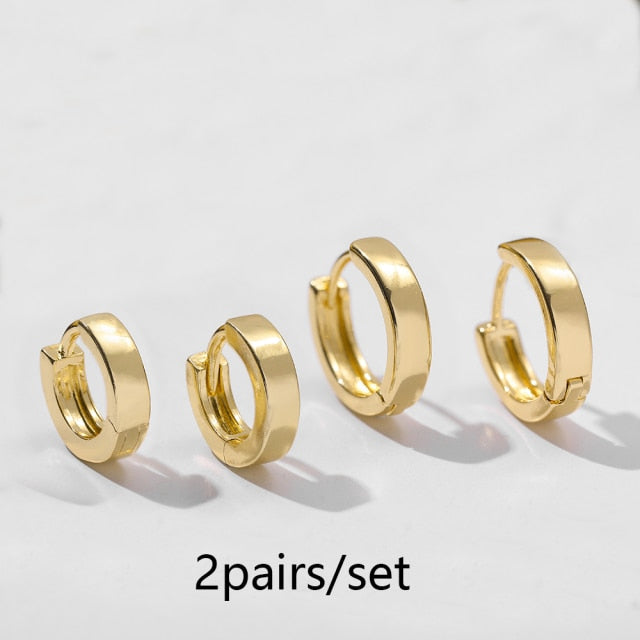 Gold Silver Color Stainless Steel Hoop Earrings for Women Small Simple Round Circle Huggies Ear Rings Steampunk Accessories