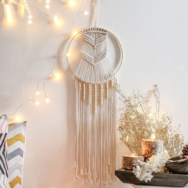 Star Moon Sun Macrame Dream Catcher Boho Home Wall Decor Girls Kids Nursery Garden Decoration Outdoor Gifts With Light