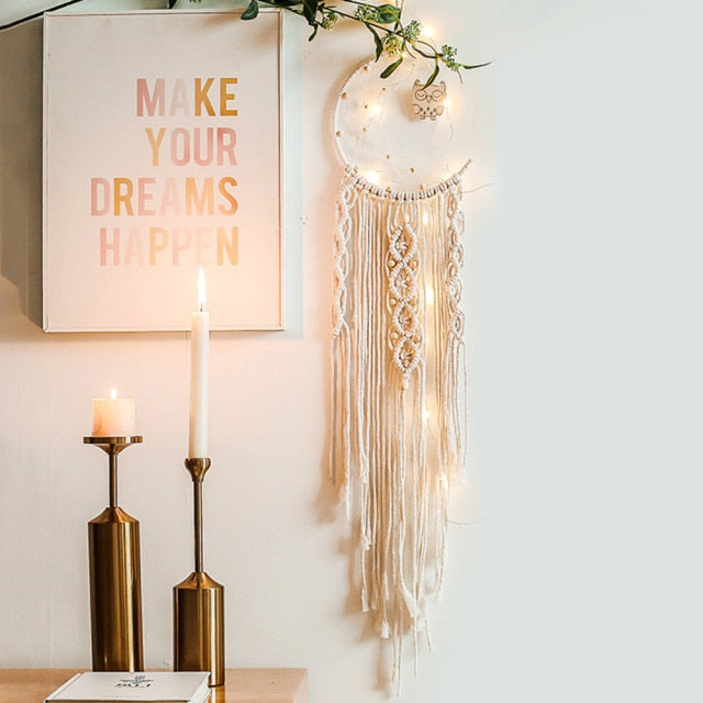 Star Moon Sun Macrame Dream Catcher Boho Home Wall Decor Girls Kids Nursery Garden Decoration Outdoor Gifts With Light