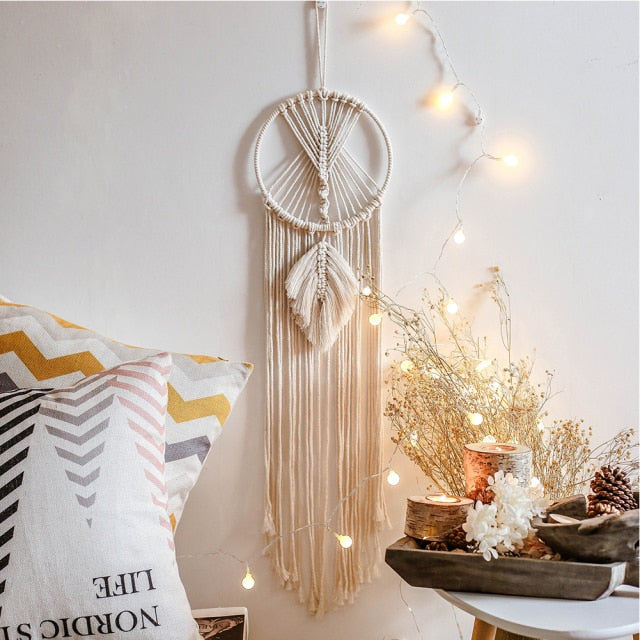 Star Moon Sun Macrame Dream Catcher Boho Home Wall Decor Girls Kids Nursery Garden Decoration Outdoor Gifts With Light