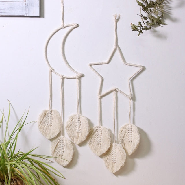 Star Moon Sun Macrame Dream Catcher Boho Home Wall Decor Girls Kids Nursery Garden Decoration Outdoor Gifts With Light