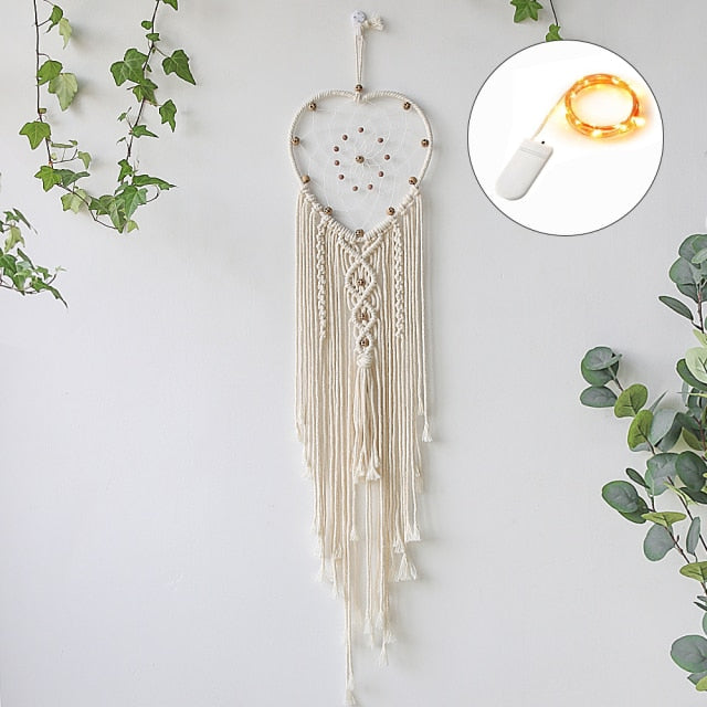 Star Moon Sun Macrame Dream Catcher Boho Home Wall Decor Girls Kids Nursery Garden Decoration Outdoor Gifts With Light