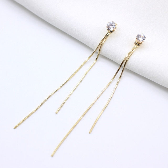 Vintage Gold Color Bar Long Thread Tassel Drop Earrings for Women Glossy Arc Geometric Korean Fashion Jewelry Hanging Pendientes