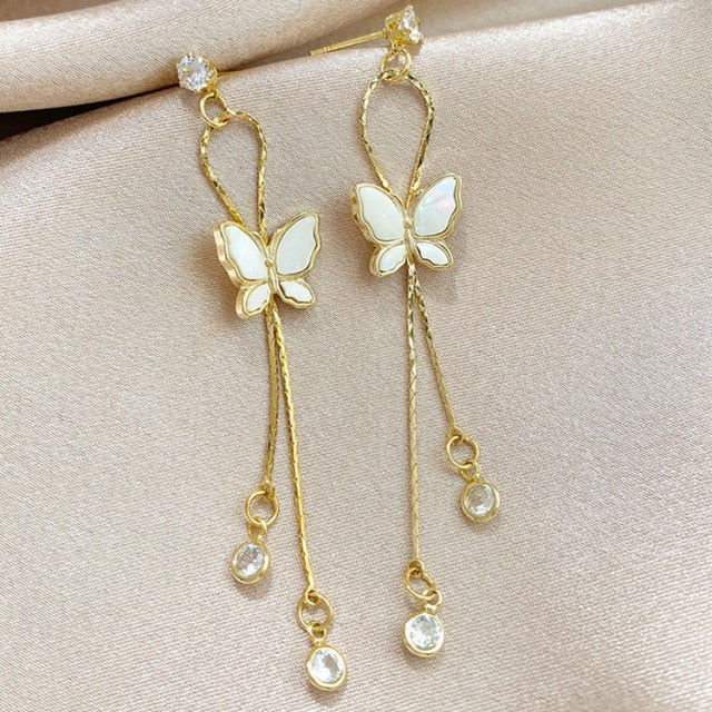 Vintage Gold Color Bar Long Thread Tassel Drop Earrings for Women Glossy Arc Geometric Korean Fashion Jewelry Hanging Pendientes