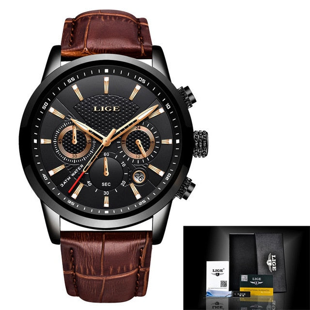 2021 LIGE Men Watches Top Brand Luxury Men's Wrist Watch Leather Quartz Watch Sports Waterproof Male Clock Relogio Masculino+Box