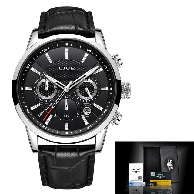 2021 LIGE Men Watches Top Brand Luxury Men's Wrist Watch Leather Quartz Watch Sports Waterproof Male Clock Relogio Masculino+Box